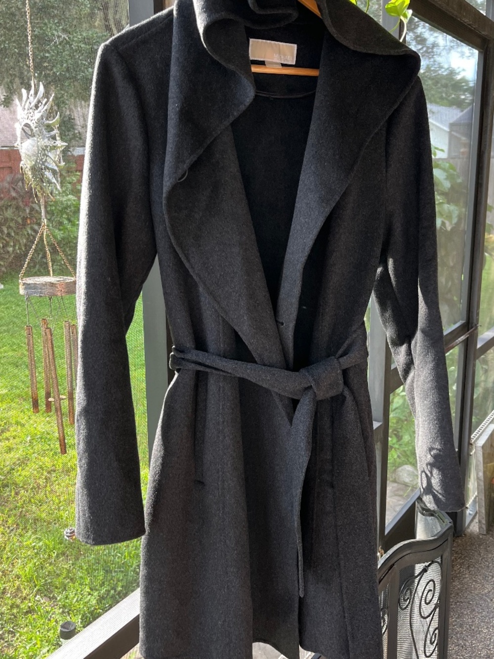 Michael Kors Wool Blend Wrap Coat With Hood Gray Size 14